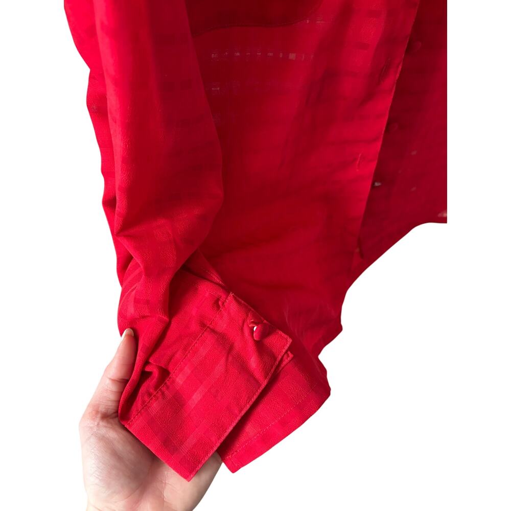 Milano Red Checkered Button Front Blouse Shirt Women Small Long Sleeve Vintage - Picture 9 of 9